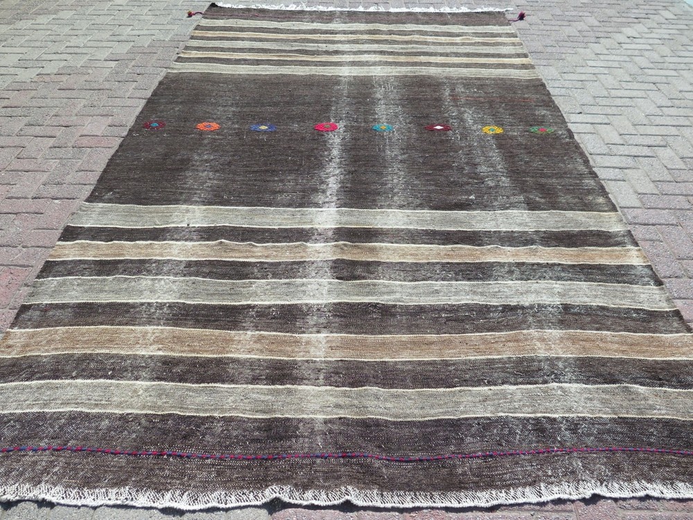 Vintage Turkish Kilim Natural Wool Rugs Handmade Ethnic Kelim Floor Rug 81"x138"