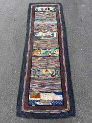 Pre 1900’s ANTIQUE RARE PICTORAL AMERICAN HOOKED RUG 3×9 HISTORY OF THE AMERICAS