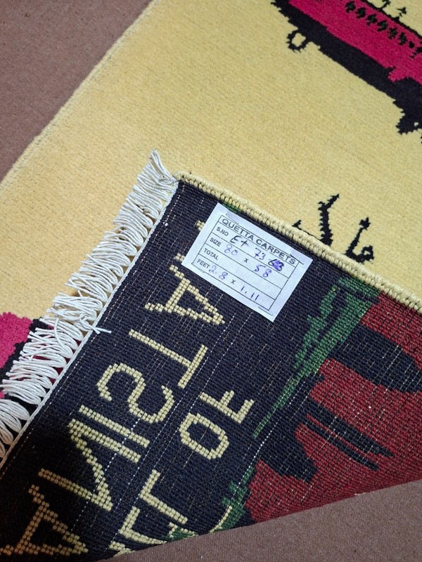M73 Vintage Afghan War Rug 9/11 Handmade Wool Pictorial Tribal Rug 80 ×58 Cm gallery