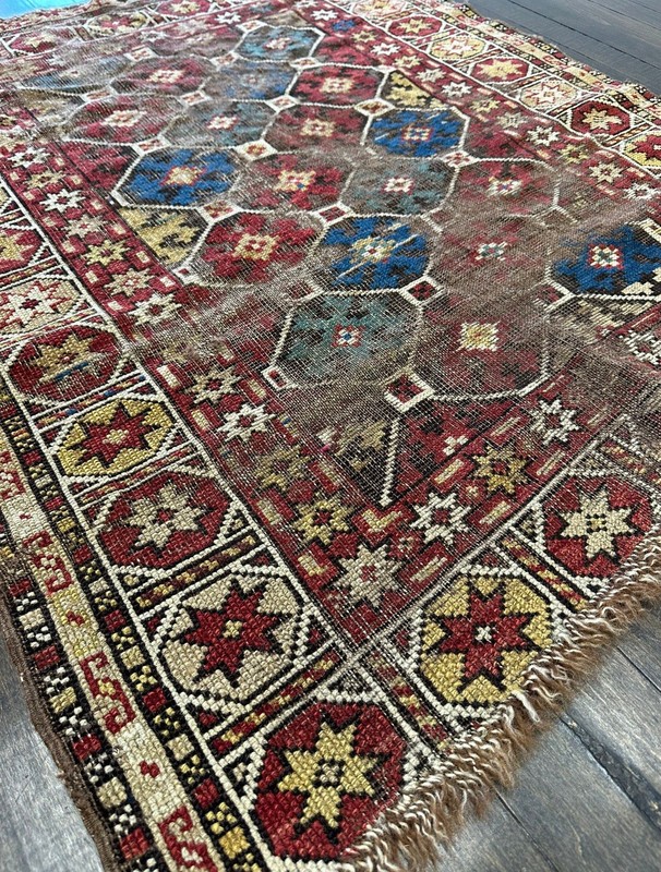 Antique Caucasian distressed kazak circa 1900 Wonderful Colors And Design 3x3’6 gallery