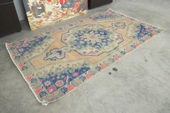 4×7 Turkish Wool Area Rug Hand-Knotted Faded Vintage Oushak Rug Decor Carpet,810