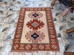 Small Distressed Kurdish Rug | Vintage Handwoven Tribal Accent Boho Wool Rug 3×4
