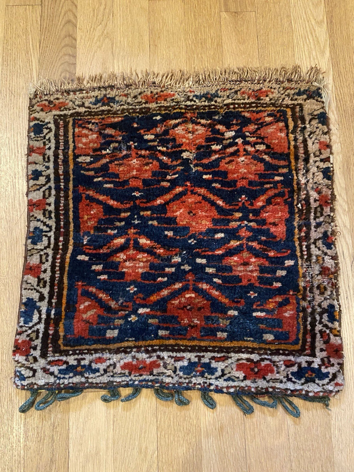 Vintage Rug Piece Blue Hand Knotted Wool 1' 6 x 1' 8 gallery
