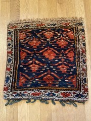 Vintage Rug Piece Blue Hand Knotted Wool 1′ 6 x 1′ 8