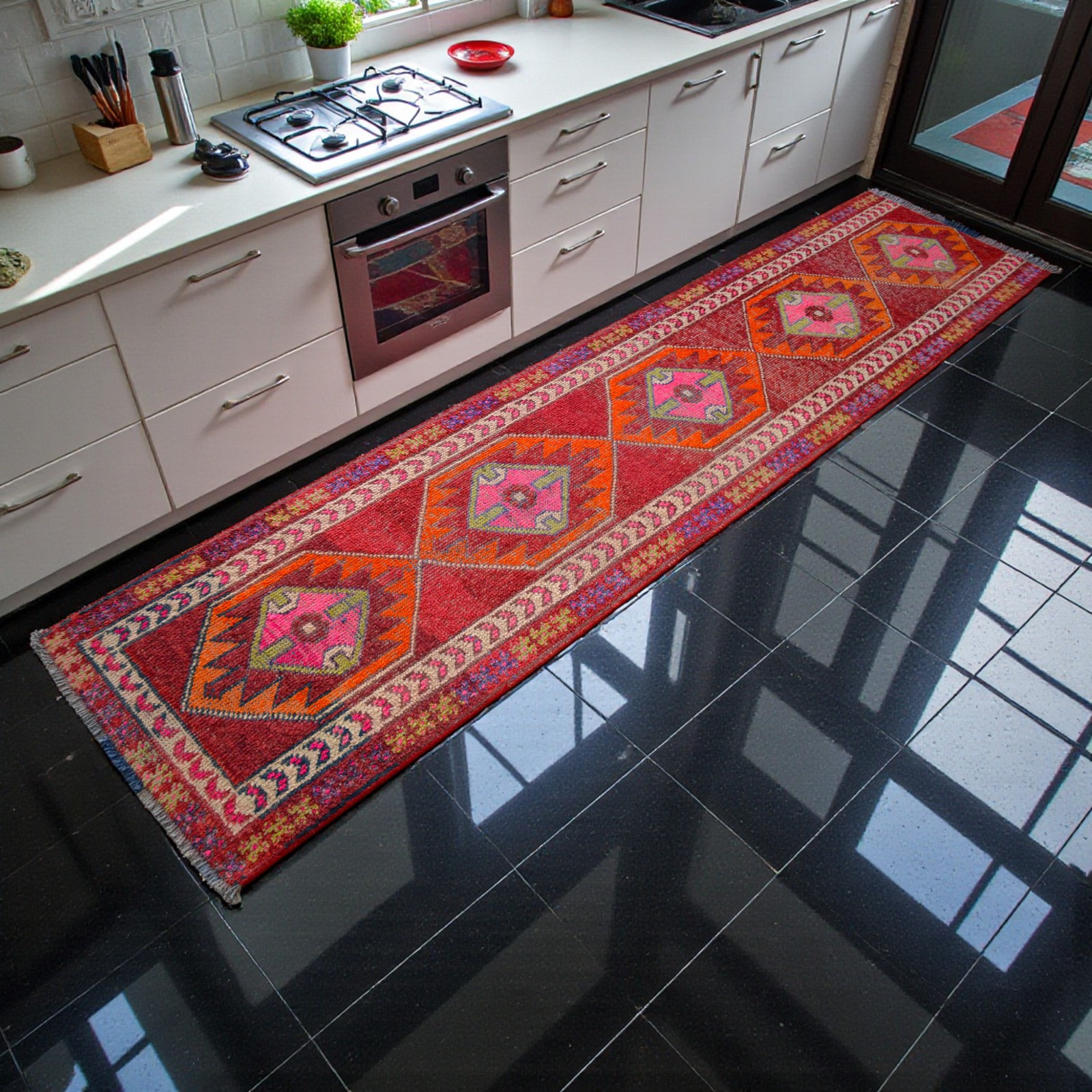 Vintage Handwoven Rug Turkish Runner Rug | 3x12 | Hallway Carpet, Kitchen Rug gallery