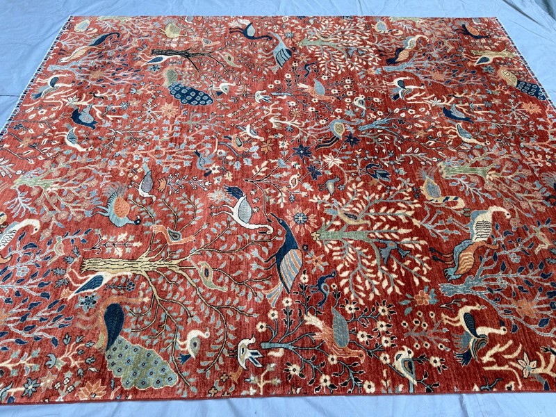 8.2x9.10 Afghan Kazak Pictorial Peacock Rug Red Blue Living Room Bedroom gallery
