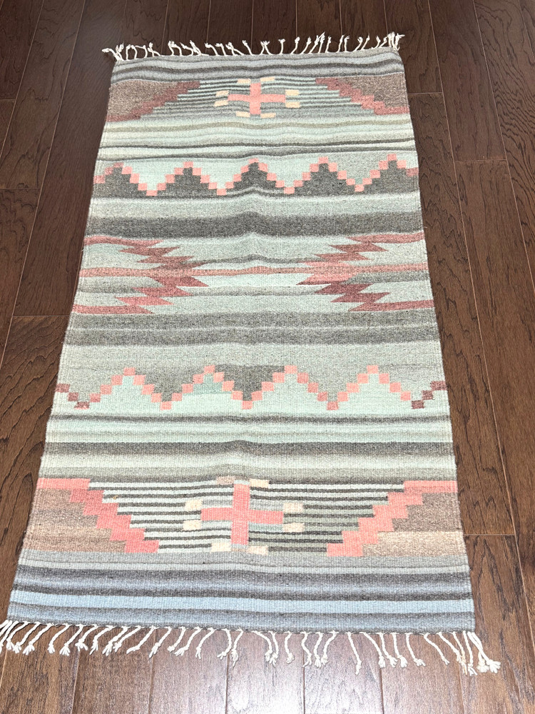 Mid Century Southwest Native American Rug Hand Woven Wool Blanket Carpet MCM