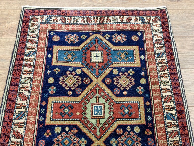 Vintage Turkish rug - Vintage Oushak carpet in blue, red and green - 2.9x5 feet gallery