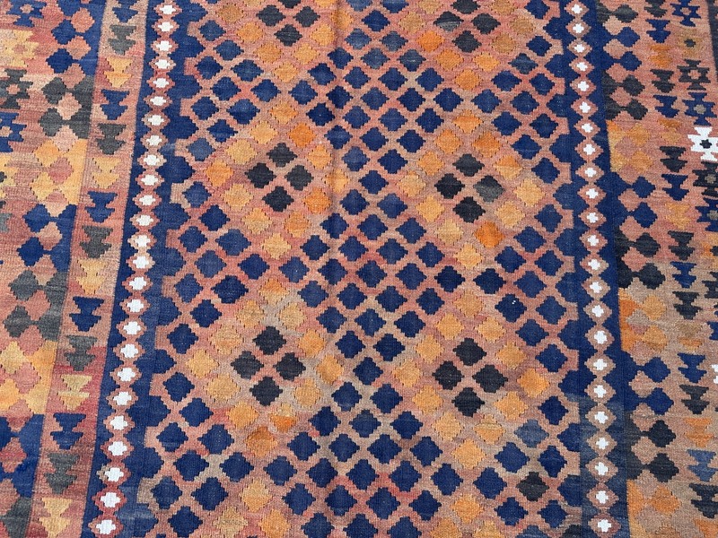 Terracotta Blue Faded Kilim Rug 6'4x9'9 Vintage Boho Tribal Flatweave Area Rug gallery