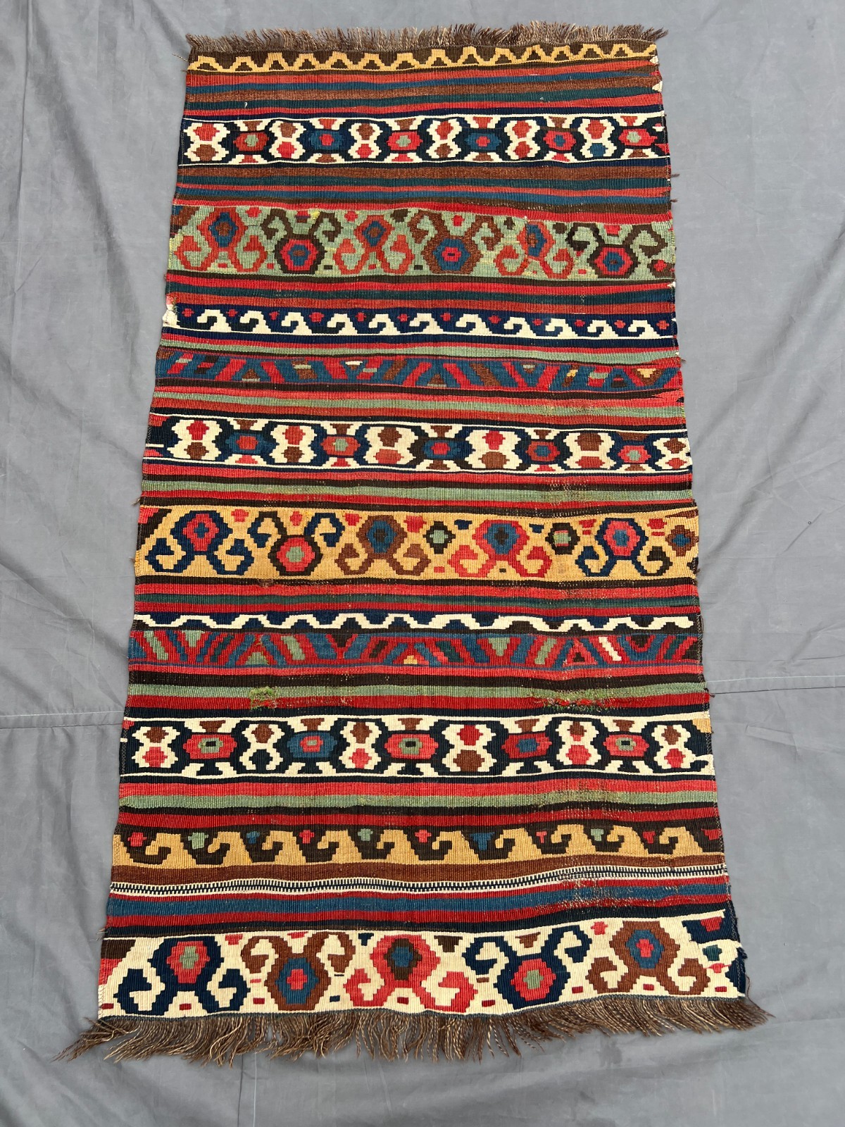 Multicolor Tribal Distressed Low Pile Kilim Rug 3x5 ft Anatolian Flatweave rug gallery