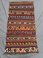 Multicolor Tribal Distressed Low Pile Kilim Rug 3×5 ft Anatolian Flatweave rug