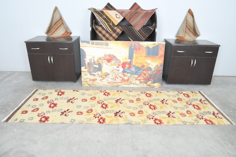 Turkish Rug Runner Hand-Knotted Carpet Vintage Runner Oushak Rug 3x9 ft,1219 gallery