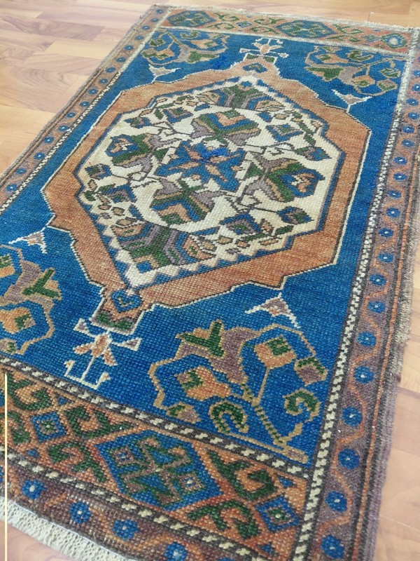 1900s Antique Prayer Rug Special Product Blue Rug Handmade Wool Rug Medium Rug gallery