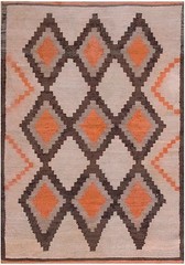 3’x5′ Ivory Antique Allover Geometric Tribal Native American Flat Weave Navajo
