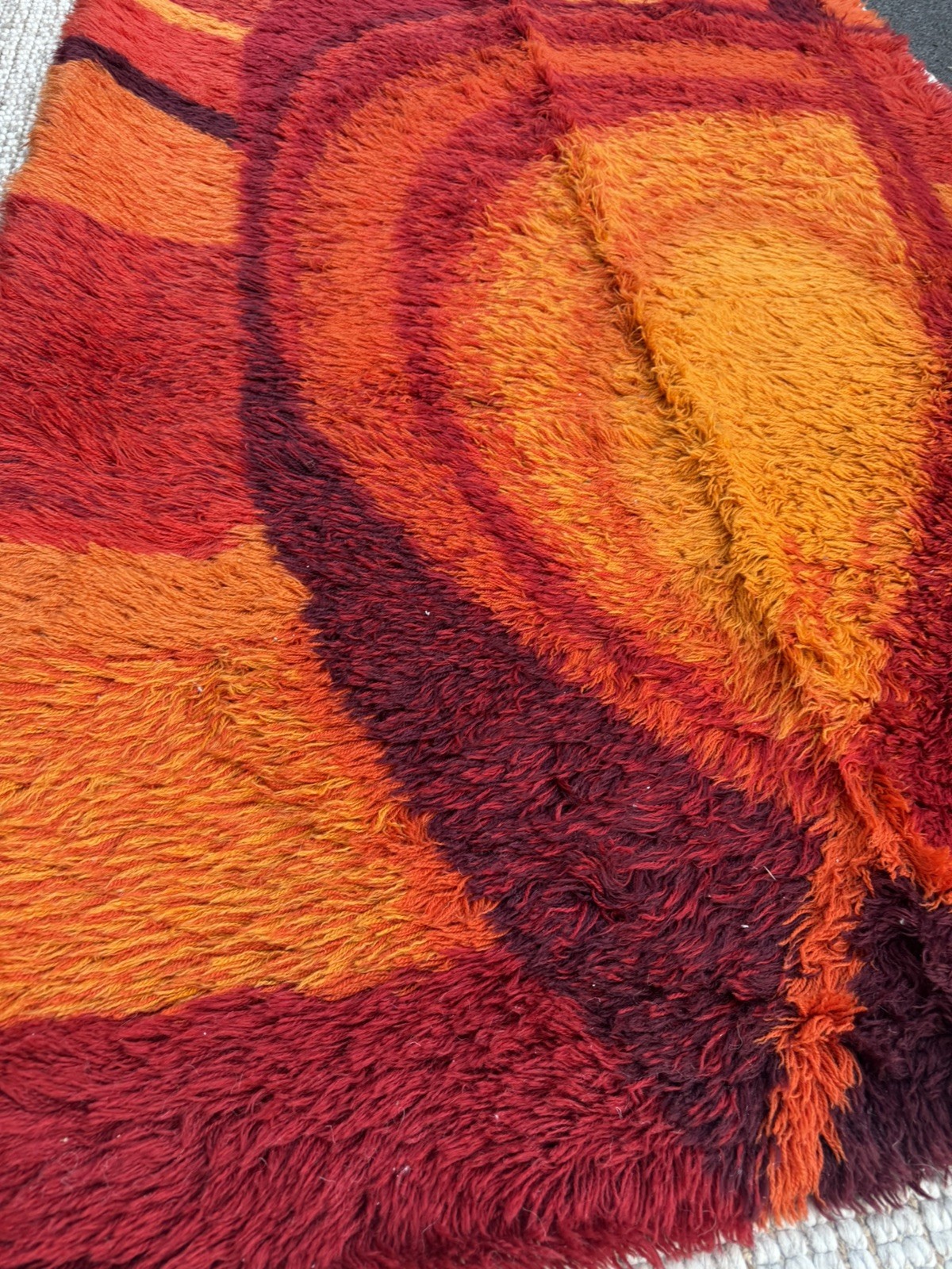 Ege Rya Deluxe 9’ x 6’ Mid Century Danish Red & Orange Wool Shag Rug MCM Vintage gallery