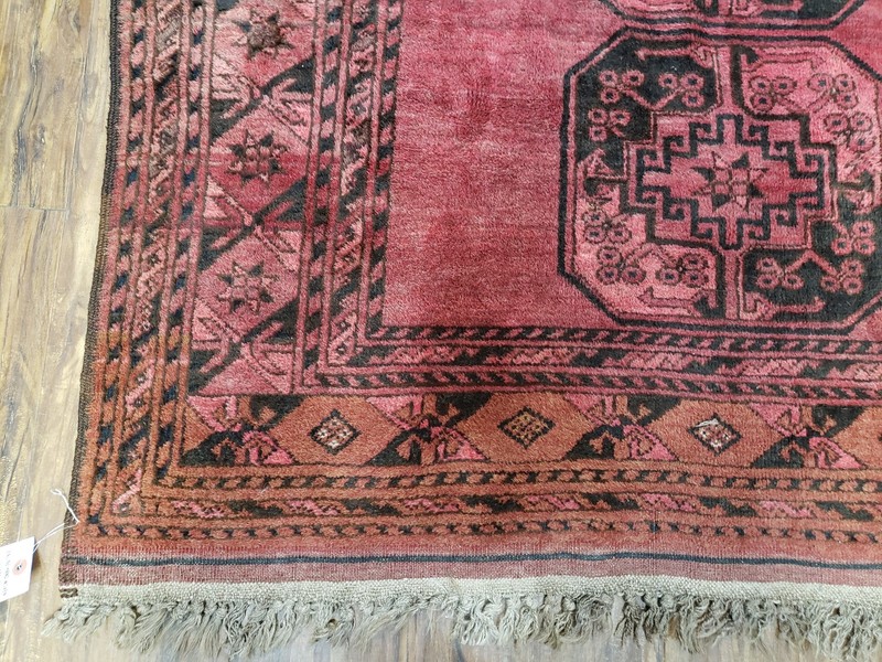 Antique Bukhara Area Rug Vintage Afghan Bashir Carpet 4x6 Hand-Knotted Red Black gallery
