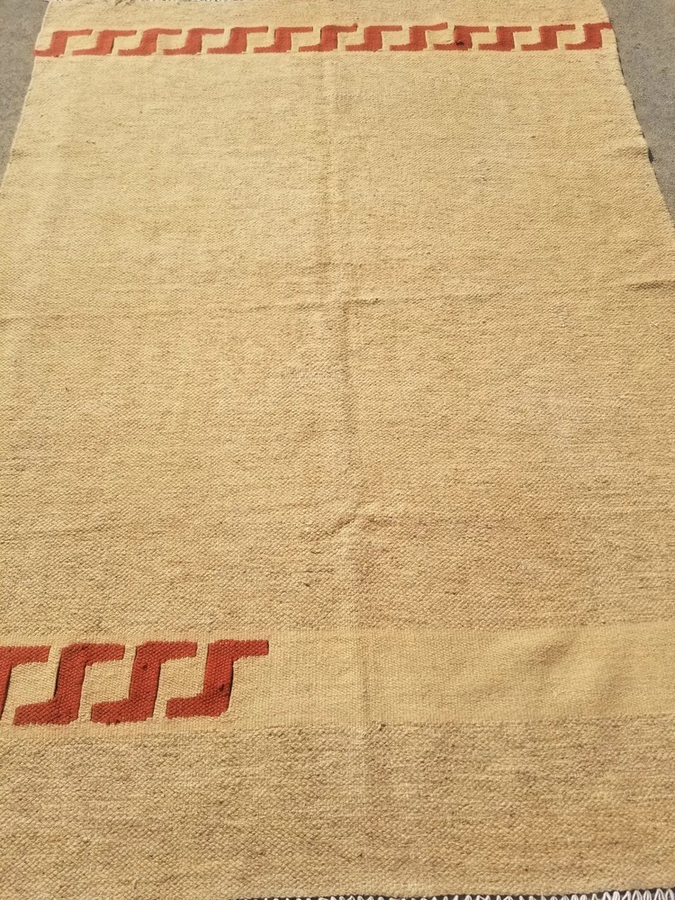 Vintage Traditional Handmade Oriental Wool Beige Kilim 7x5.1ft