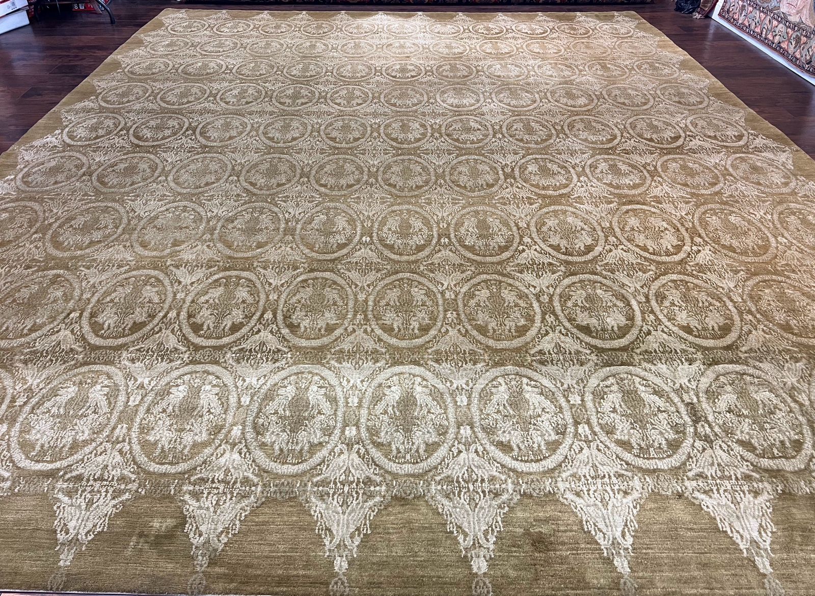 Tibetan Rug 12x15 Wool Olive Green Extra Large Handmade Contemporary Carpet gallery