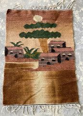 Vintage Handwoven Egyptian Pictorial Childish Wool Rug Kilm Carpet 64×47 cm