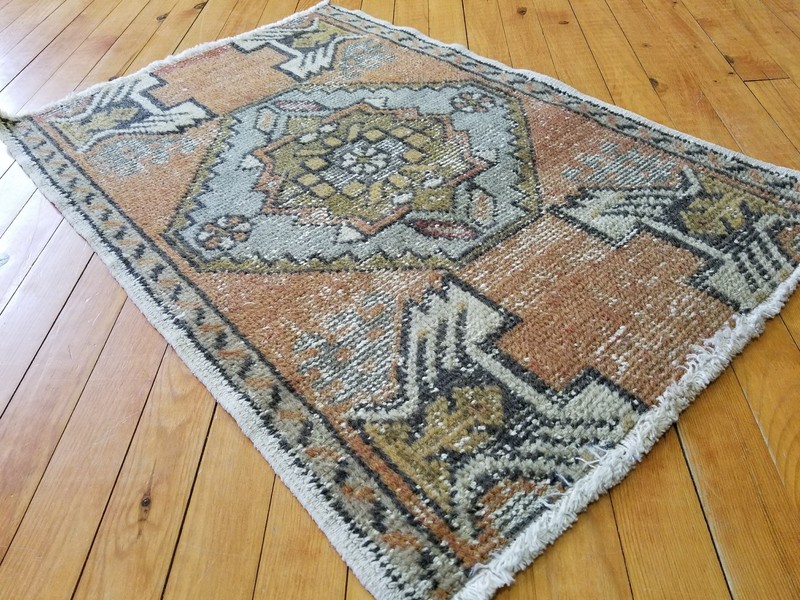 Primitive Antique 1900-1930's Wool Pile, Vegy Dy Tribal Rug 1’8”x 2’5” gallery