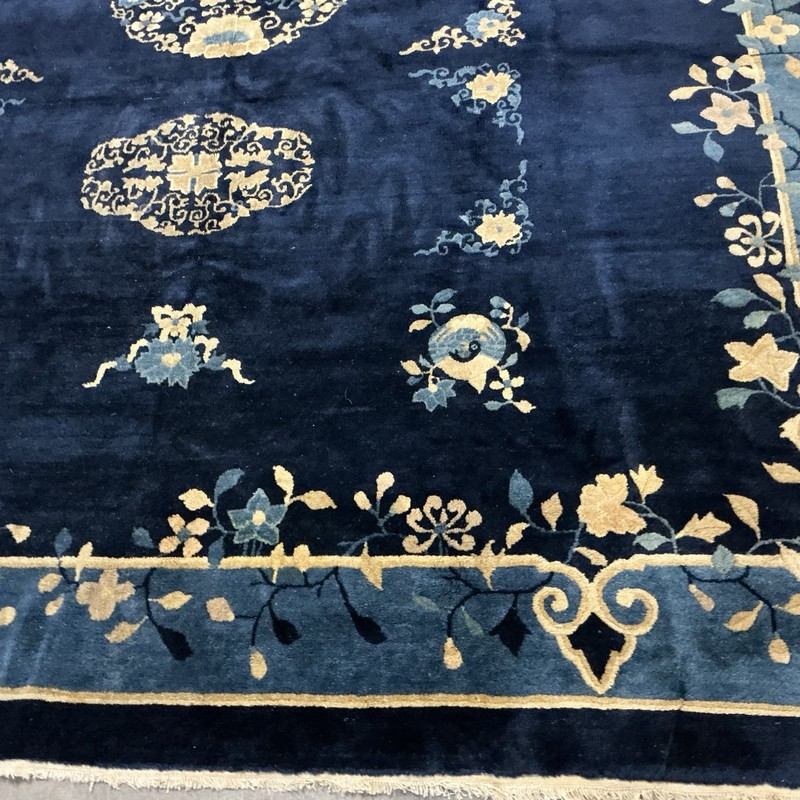 ANTIQUE CHINESE PEKING ORIENTAL RUG COBALT BLUE PERFECT CONDITION gallery