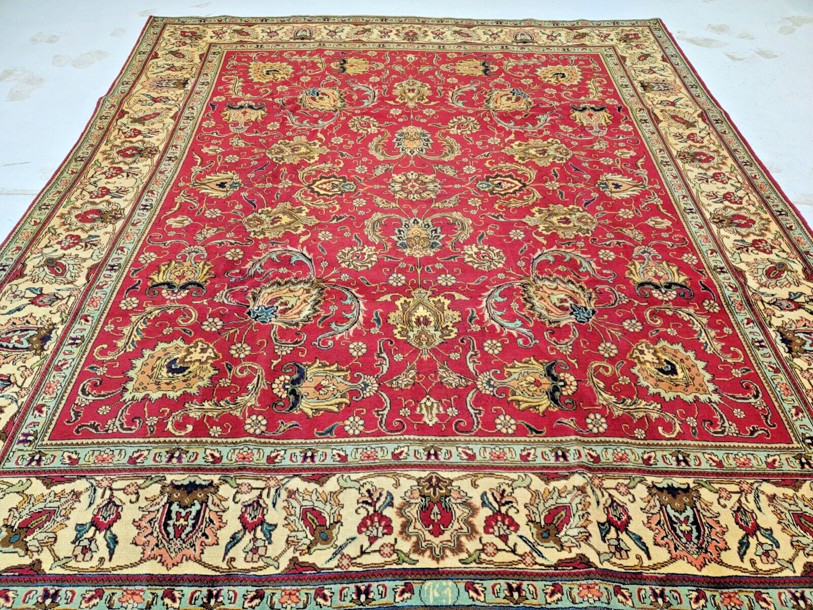 Antique Oriental Hand-Knotted Wool Area Rug Red/Beige 9'10" x 10'11" gallery