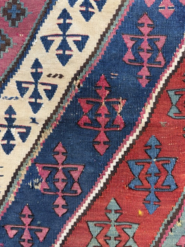 Antique Rare Collectible Hand Woven Anatolian Turkey Wool Weaving Kilim Fragment gallery