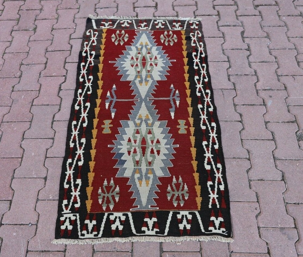 Cappadocia Tribal Vintage Carpet Anatolian Kilim Hand Knotted Black Rug 3x4 ft
