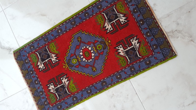 Doormat Vintage Rug 2x3 Small Handmade Tiny Rug Minimalist Modern Rug gallery