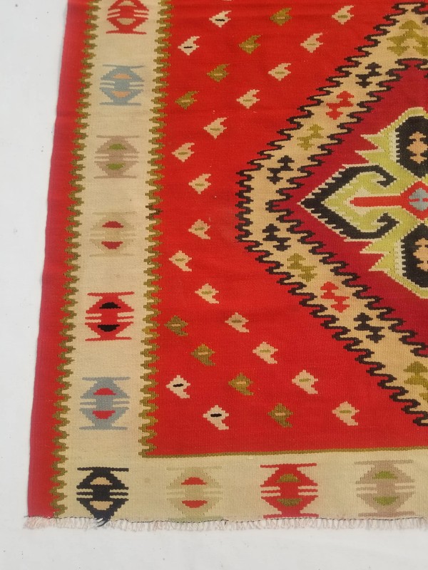 Vintage Traditional Handmade Turkish Flat Weave Wool Multicolor Kilim 7.1x4.11ft gallery