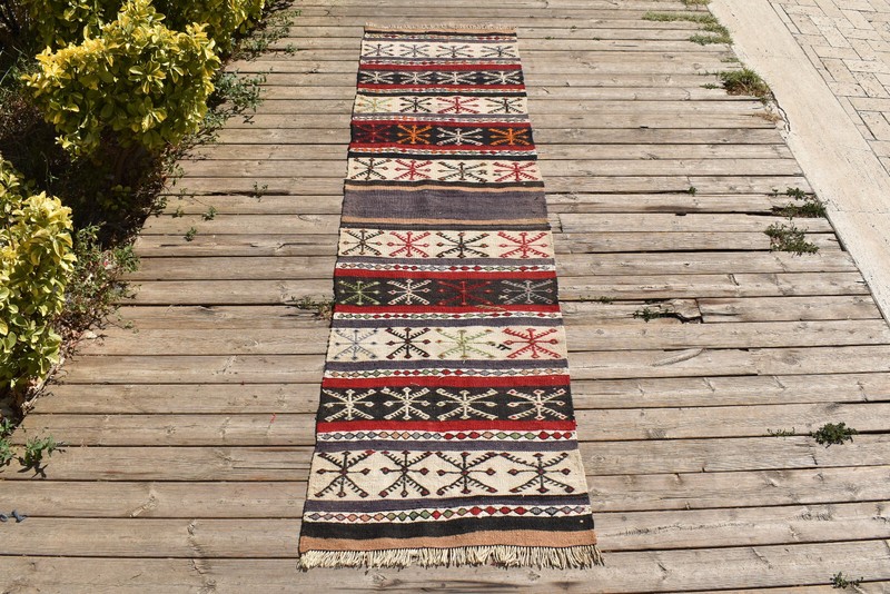 Turkish Rug 2'x7' Oriental Rug Cicim Runner Kilim Corridor Hallway Rug 63x230cm gallery