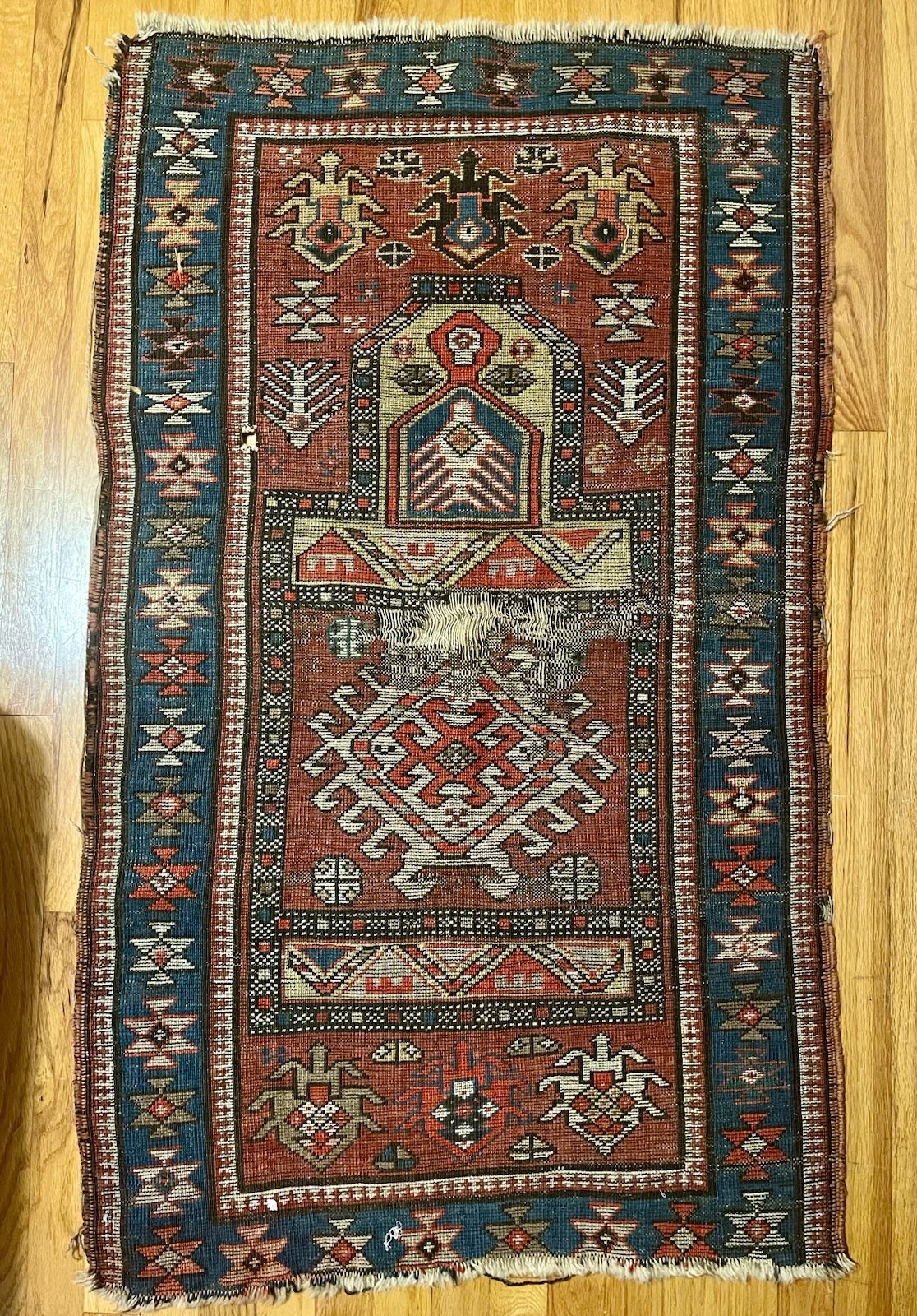 Antique Armenian HandmadePersian Prayer Rug KarabaghCaucasus Mountains 1850s gallery