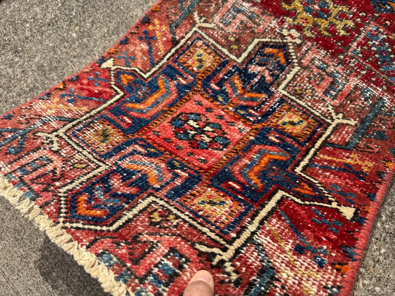 2x8 ANTIQUE HERIZ RUNNER RUG handmade VINTAGE narrow old worn geometric real red gallery