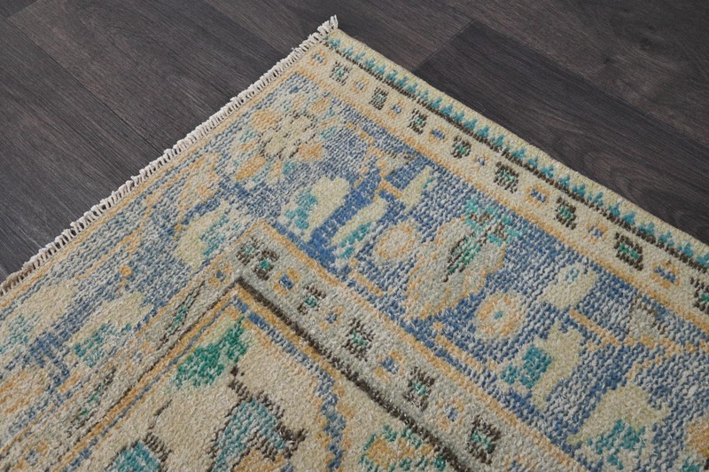 Vintage Turkish Runner Rug 2x7ft YELLOW Handmade Anatolian Oushak Hallway Wool gallery