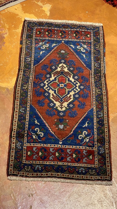 Rare Antique 1900-1930s Wool Pile Natural Dye Tribal Rug 1’11”x 3’11” gallery