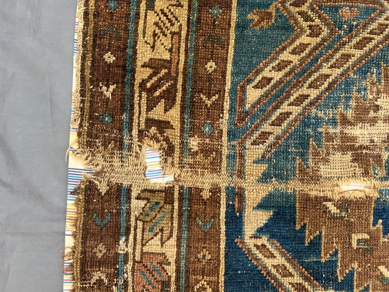 Blue Brown Distressed Low Pile Rug Hand Knotted Tribal Vintage Antique Carpet gallery