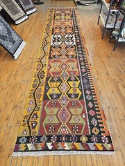 Dated 1977 Vintage Natural Dye Wool, Flat-Woven Kilim Runner 3’3″ X 15’4″