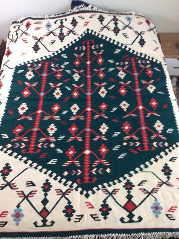Big Handwoven Sarkoy Kilim Wool Tapestry Blanket Rug 80x76 Turkish Wall Hanging gallery