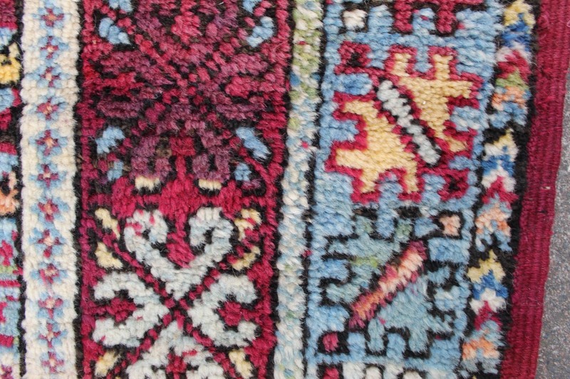 Vintage Worn Hand Made Traditional Oriental Wool Red Blue Large Rug 212x151cm gallery