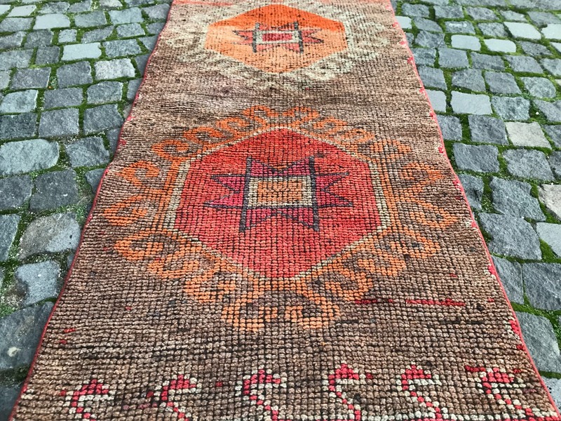 Turkish Vintage Rug Handmade Wool Rug Bohemian Runner Rug Home Rug2,5 x 5,2 ft gallery