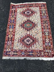 Caucasian Soumak Rug Handmade Vintage 40”x 59” Silk , Cotton Foundation