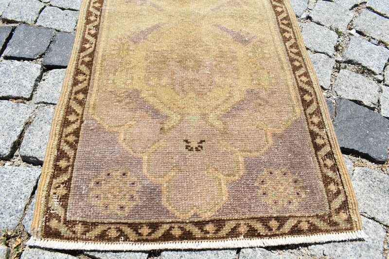 Vintage Turkish Rug 20''x38'' Anatolian Muted Dye Oushak Rug Small Low Pile Rug gallery