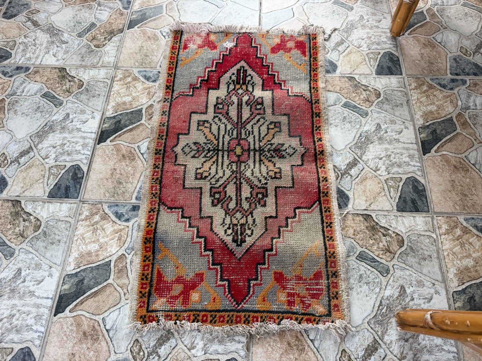 Vintage Anatolian Small Accent Rug Handknotted Red Tribal Wool Rug Mat 1.6x2.9 gallery