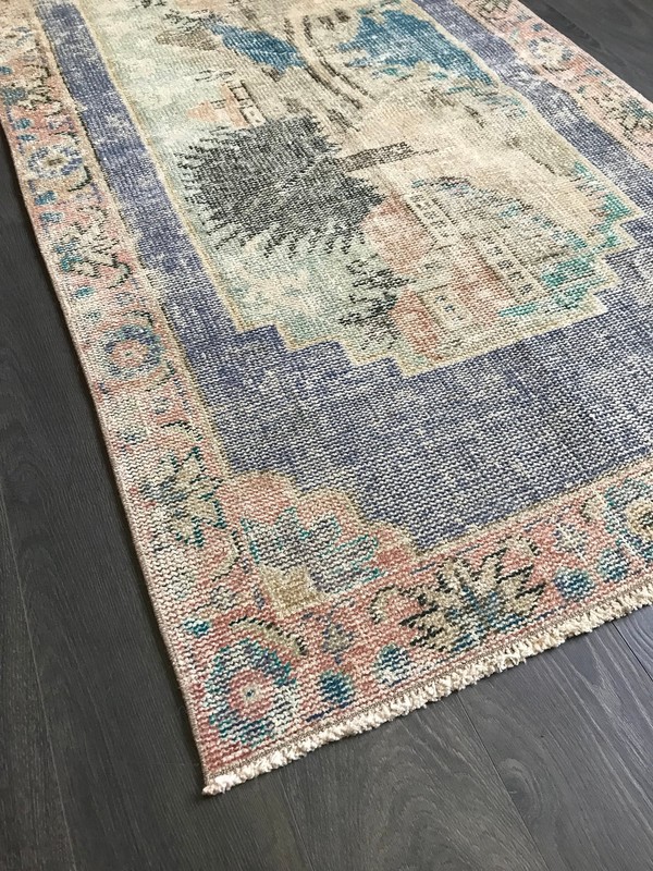 3.1x5.5 Medium Vintage Blue Turkish Oushak Rug gallery