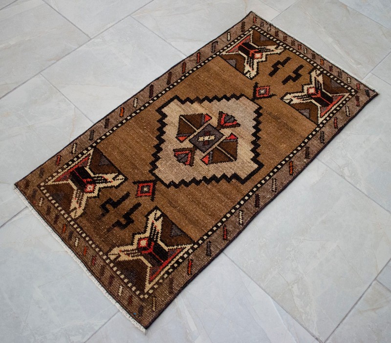 Vintage Distressed Small Area Rug Hand Knotted Oushak Rugs Yastik -1'10"x3'4" gallery