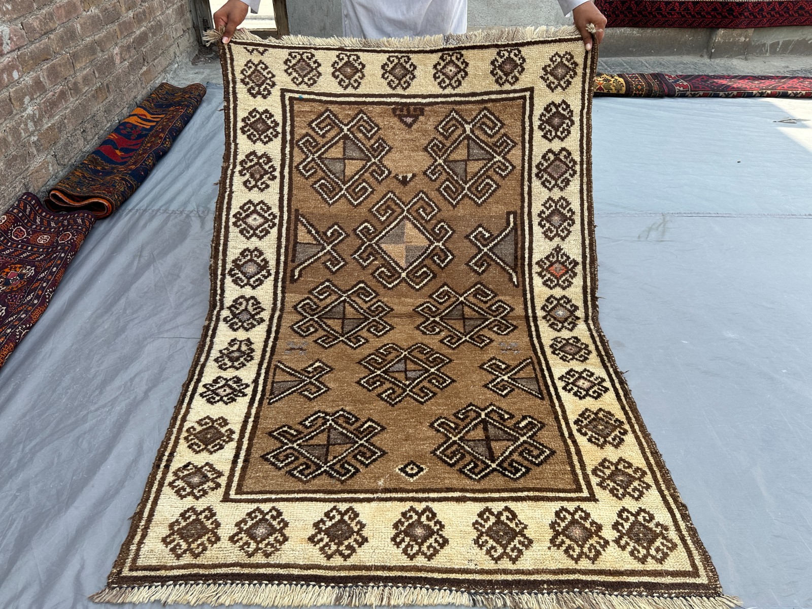 3'8x5'2 ft Vintage Afghan Hand Knotted Baluchi Rug Tribal Wool Fine Moss Rug gallery