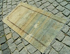 Vintage Turkish Rug 20” x 35” Muted Dye Oushak Rug Hand-knotted Wool Rug