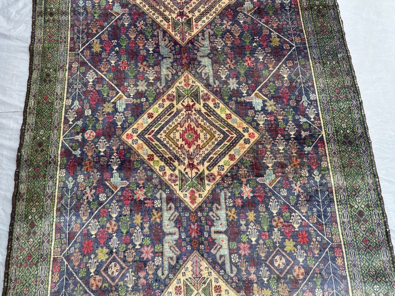Vintage Afghan Baluchi Rug 4'7x9 ft – Distressed No Pile Tribal Wool Area Carpet gallery