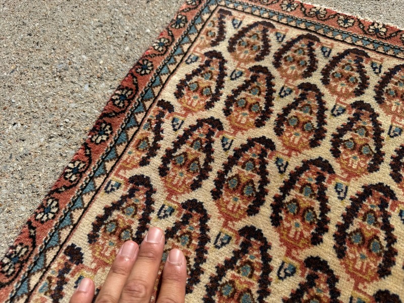 ANTIQUE ORIENTAL RUG 2x3 handwoven vintage small handmade ivory blue paisley ft gallery