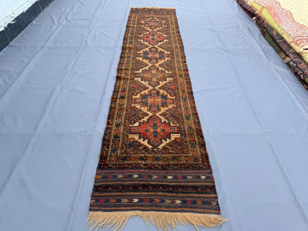 Antique Afghan Baluchi Runner Rug 3x11 Hand Knotted Persian Style Hallway Carpet